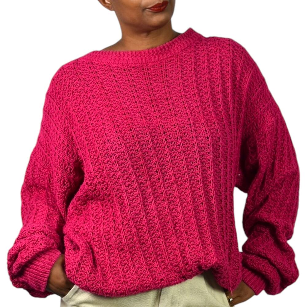 Vintage Cacharel Chunky Sweater Pink Pullover Slouchy Cable Knit Crewneck XL
